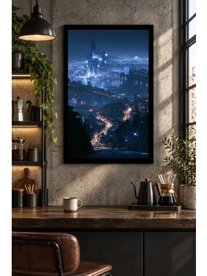 Soprano Gece Şehir Silüeti, Dekoratif Mdf Tablo, Çerçeve Görünümlü Ahşap Poster