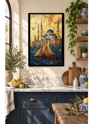 Soprano Yelkenli ve Camili Istanbul, Dekoratif Mdf Tablo, Çerçeve Görünümlü Ahşap Poster