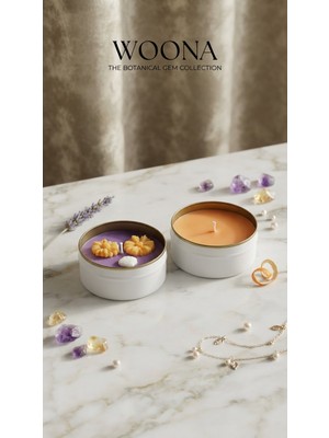 Woona Dekoratif Soya ve Mikro Kristalin Wax Mum Seti - Lavanta ve Portakal Kokulu Aromaterapi El Yapımı Doğal Soya Wax Premium Kokulu 2'li Mum Seti
