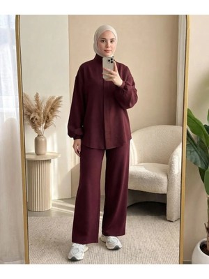 Sistem Fermuarlı Ikili Triko Takım-Bordo