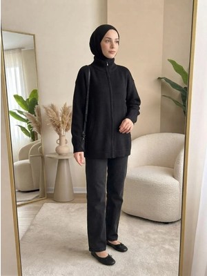 Sistem Fermuarlı Triko Hırka-Siyah