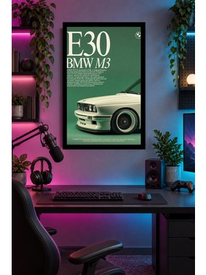 Onyx Lab Onyxlab Yeşil Zeminde Klasik Otomobil Afişi, Dekoratif Mdf Tablo, Çerçeve Görünümlü Ahşap Poster