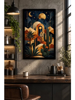 Onyx Lab Onyxlab Geometrik Çöl ve Kaktüsler, Dekoratif Mdf Tablo, Çerçeve Görünümlü Ahşap Poster