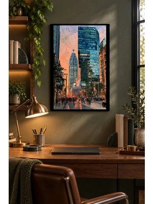 Onyx Lab Onyxlab Kalabalık Şehir Caddesi, Dekoratif Mdf Tablo, Çerçeve Görünümlü Ahşap Poster