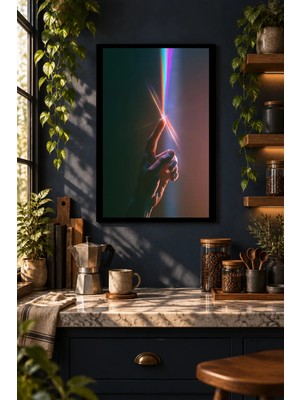 Onyx Lab Onyxlab Neon Işıklı El ve Işık Çizgisi, Dekoratif Mdf Tablo, Çerçeve Görünümlü Ahşap Poster