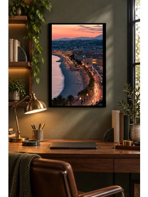 Onyx Lab Onyxlab Gün Batımında Kıyı Şehri, Dekoratif Mdf Tablo, Çerçeve Görünümlü Ahşap Poster