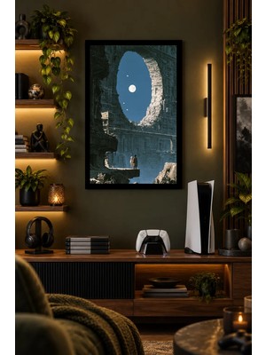 Onyx Lab Onyxlab Yuvarlak Pencereli Taş Mimari, Dekoratif Mdf Tablo, Çerçeve Görünümlü Ahşap Poster