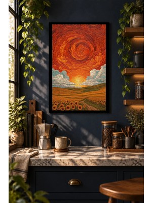 Onyx Lab Onyxlab Turuncu Gökyüzünde Girdap, Dekoratif Mdf Tablo, Çerçeve Görünümlü Ahşap Poster