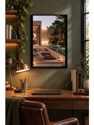 Onyx Lab Onyxlab Havuzlu Modern Teras, Dekoratif Mdf Tablo, Çerçeve Görünümlü Ahşap Poster