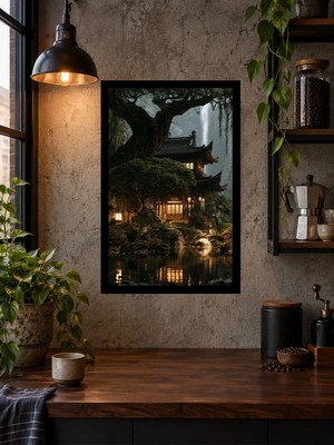 Onyx Lab Onyxlab Ormanda Geleneksel Tapınak, Dekoratif Mdf Tablo, Çerçeve Görünümlü Ahşap Poster