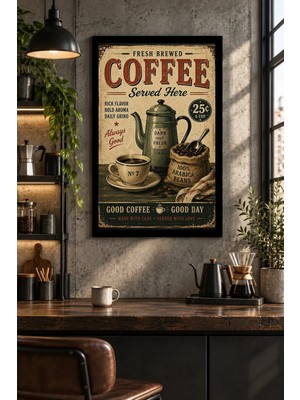 Onyx Lab Onyxlab Retro Kahve Reklam Afişi, Dekoratif Mdf Tablo, Çerçeve Görünümlü Ahşap Poster