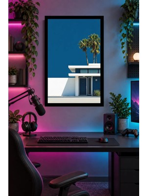 Onyx Lab Onyxlab Palmiyeli Modern Bina, Dekoratif Mdf Tablo, Çerçeve Görünümlü Ahşap Poster