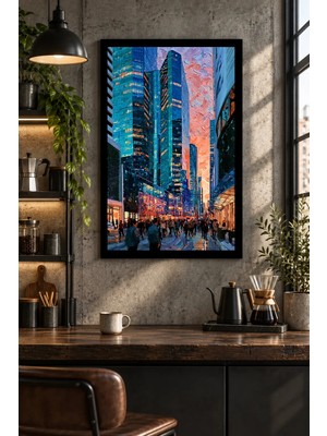 Onyx Lab Onyxlab Neon Renkli Şehir Caddesi, Dekoratif Mdf Tablo, Çerçeve Görünümlü Ahşap Poster