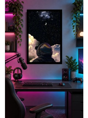 Onyx Lab Onyxlab Astronot ve Yıldızlı Gökyüzü, Dekoratif Mdf Tablo, Çerçeve Görünümlü Ahşap Poster