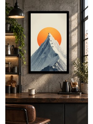 Onyx Lab Onyxlab Turuncu Güneş Önünde Dağ, Dekoratif Mdf Tablo, Çerçeve Görünümlü Ahşap Poster
