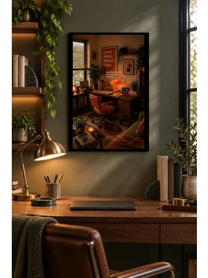 Onyx Lab Onyxlab Loş Işıklı Çalışma Odası, Dekoratif Mdf Tablo, Çerçeve Görünümlü Ahşap Poster
