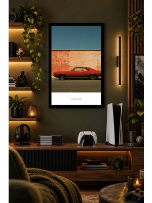 Onyx Lab Onyxlab Kırmızı Klasik Otomobil Afişi, Dekoratif Mdf Tablo, Çerçeve Görünümlü Ahşap Poster