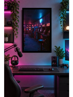 Onyx Lab Onyxlab Neon Işıklı Oyun Salonu, Dekoratif Mdf Tablo, Çerçeve Görünümlü Ahşap Poster