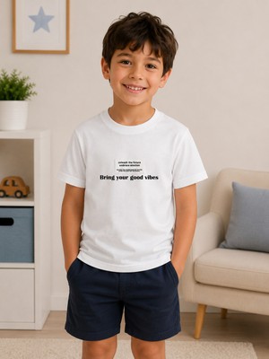 Divonette Çocuk %100 Pamuk Basic Tişört – Bring Your Good Vibes Baskılı Kısa Kollu Tişört