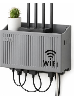 Go İthalat Duvar Tipi Wi-Fi Modem Saklama Kutusu Kablo Düzenleyici Router Raf Organizer Gri