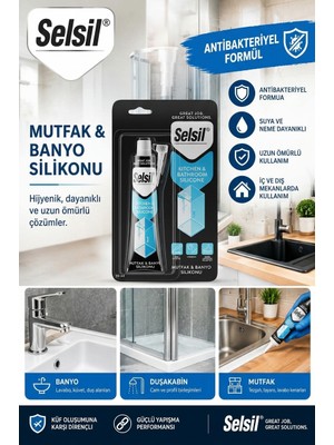 Primeaks Selsil Antibakteriyel Mutfak Banyo Silikonu Suya Dayanıklı Duşakabin Lavabo Tezgah Silikonu
