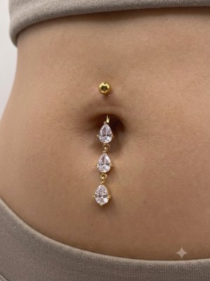 Kurukafa Gift Sallantılı Iri Taşlı Üç Damla Çelik Göbek Piercing