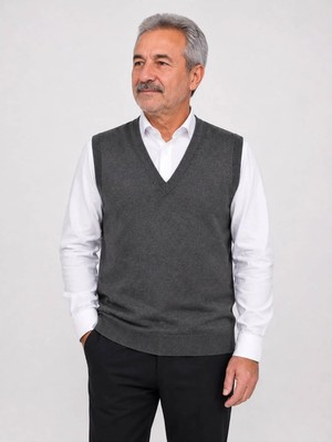 Neco Giyim Erkek Mevsimlik V Yaka Yünlü Düz Triko Baba Süveter