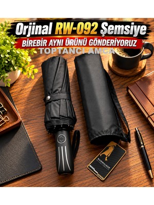 Toptancı Amca Rw 16 Panelli Tam Otomatik Yumuşak Saplı 3 Çelik Tel ve Fiber Şaftlı Kılıflı Yağmur Şemsiyesi Siyah Şemsiye