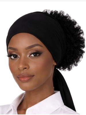 Hijabchi Siyah Dikişsiz Bone – Düz ve Dantelli Hacimli Model Kaymaz Şal Altı Bone