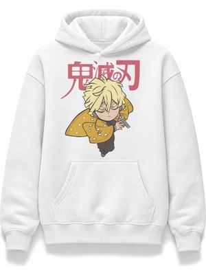 Fuddy Moda Unisex Baby Zenitsu Baskılı Kapüşonlu Sweatshirt, Oversize Demon Slayer Anime Temalı Hoodie