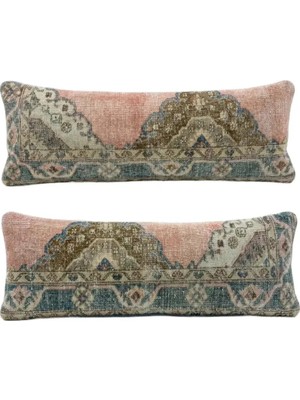 Yün Kahverengi El Yapımı Kırlent Kılıfı 2 Parça Set 40 x 120 cm