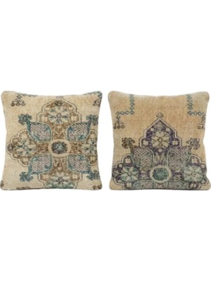 Yün Kahverengi El Yapımı Kırlent Kılıfı 2 Parça Set 50 x 50 cm