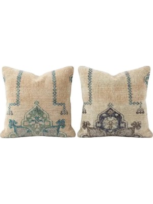 Yün Kahverengi El Yapımı Kırlent Kılıfı 2 Parça Set 50 x 50 cm