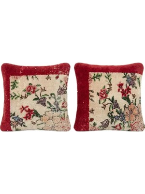 Yün Kırmızı El Yapımı Kırlent Kılıfı 2 Parça Set 50 x 50 cm