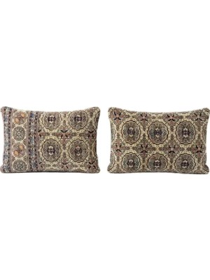 Yün Kahverengi El Yapımı Kırlent Kılıfı 2 Parça Set 40 x 60 cm