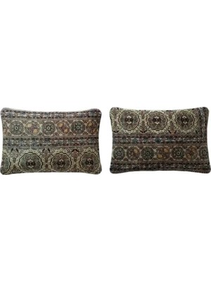 Yün Kahverengi El Yapımı Kırlent Kılıfı 2 Parça Set 40 x 60 cm