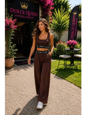 Dolce Queen Kadın Lastik Bel Detaylı Geniş Paça Pantolon