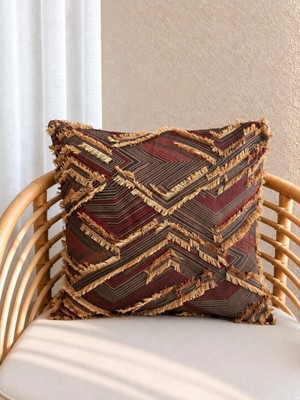 Decamor Home Püskül Detaylı Sarı Kahverengi Kırlent Kılıfı