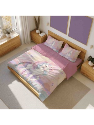 Luvis Store Magic Unicorn - Sihirli Unicorn Desenli Çift Kişilik Çocuk Nevresim Takımı - Çarşaflı