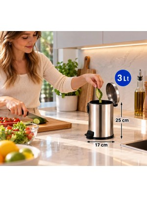 ACAR SU ARMATÜRLERİ Pedallı Çöp Kovası Micro  3 Lt Paslanmaz Acar 13210
