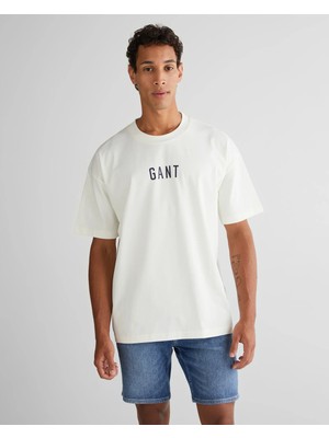 Gant Erkek Krem Relaxed Fit Bisiklet Yaka Logolu T-Shirt
