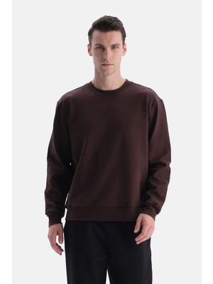 Dagi Kahverengi Bis Yaka Dikiş Detaylı Interlok Sweatshirt