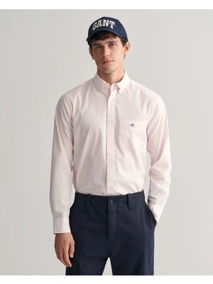 Gant Erkek Pembe Regular Fit Çizgili Düğmeli Yaka Gömlek