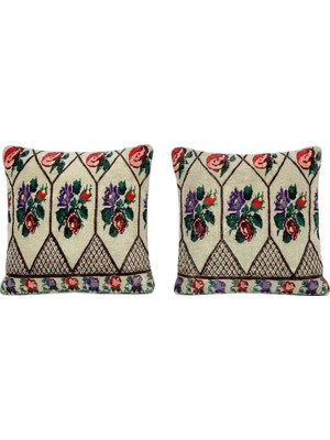 Kilim Yün Kahverengi El Yapımı Kırlent Kılıfı 2 Parça Set 50 x 50 cm
