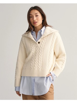 Gant Kadın Krem Relaxed Fit Klasik Yaka Desenli Kazak