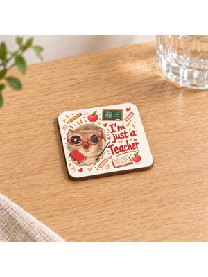 Mor Mürekkep Sad Hamster Öğretmen Baskılı 9x9 cm Kare Mdf Bardak Altlığı - Öğretmene Hediye Ahşap