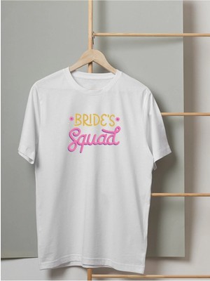 Mor Mürekkep Bride's Squad Yazı Baskılı Beyaz Kadın Tişört