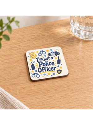 Mor Mürekkep Polis Baskılı 9x9 cm Kare Mdf Bardak Altlığı - Polise Hediye Ahşap