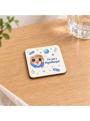 Mor Mürekkep Sad Hamster Fizyoterapist Baskılı 9x9 cm Kare Mdf Bardak Altlığı - Fizyoterapiste Hediye Ahşap