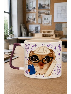 Mor Mürekkep Sad Üzgün Hamster Iç Mimar Baskılı Mor Kulplu Prime Kupa - Mimara Hediye Bardak Fincan Mug